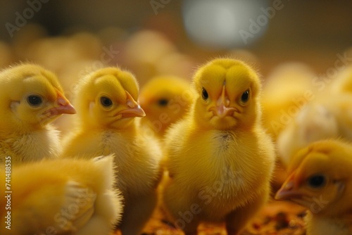 young yellow chicks in industrial breeding