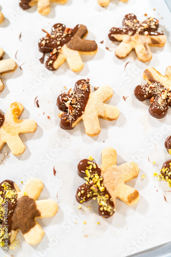 Making Holiday Star Cookies, Chocolate-Dipped with Pistachio Topping