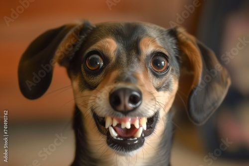 dog with dilated pupils baring teeth photo