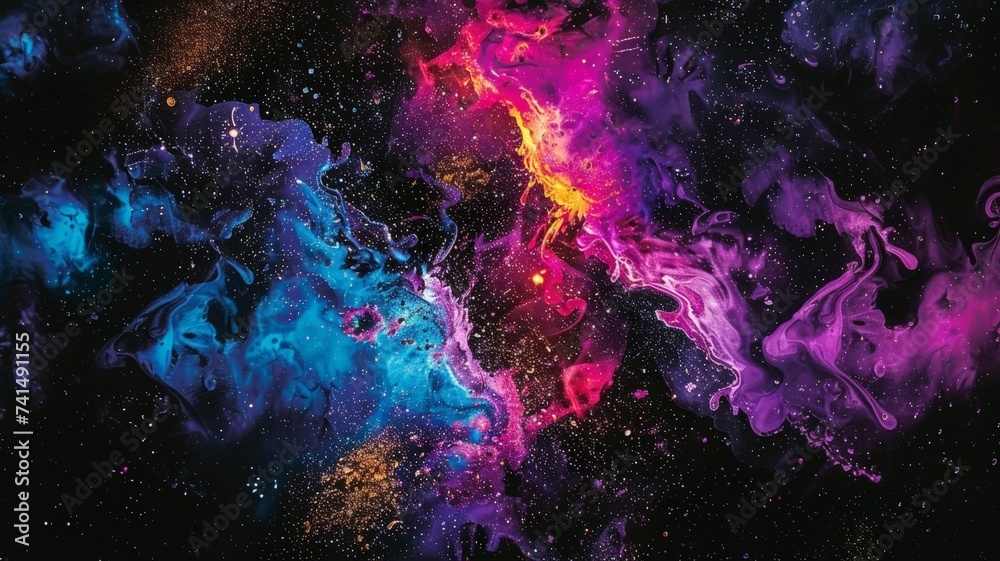 Vibrant Cosmic Abstract Art Galaxy Colors, Space Nebula, Creative Background - obrazy, fototapety, plakaty 