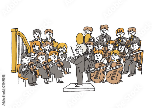 オーケストラのイラスト　クラッシック音楽を楽しむ