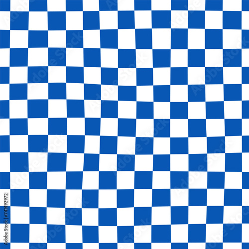 Vector checkered tablecloth blue monochrome seamless pattern. Kawaii background