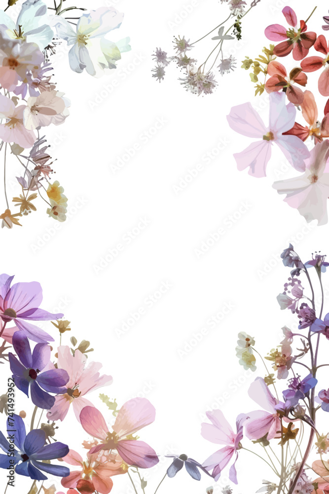 Pastel flowers border on white background