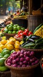 Local farmer's market, fair with fresh vegetables and exotic fruits. Healthy Food, Vitamins and Fiber, Organic food concepts.