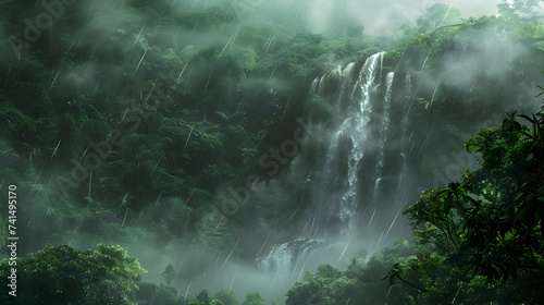 rain in the forest 3D wallpaper, A hidden cave entrance leading to an underground realm of mystical creatures 