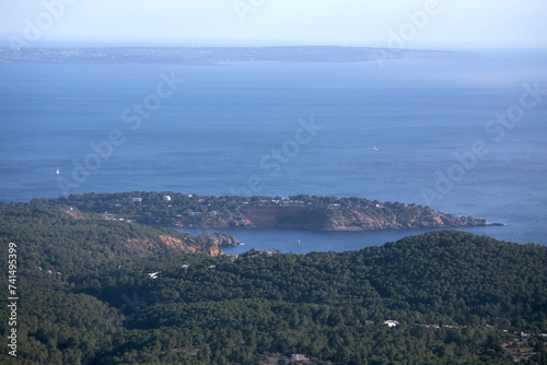 Views of the south west coast of Ibiza and Formentera island from the Sa Talaya mountain in Sant Jose. © Leckerstudio