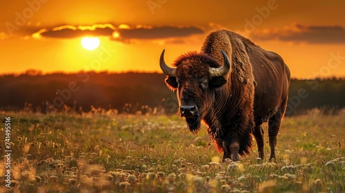 High-dynamic-range imaging,Buffalo on the grass sunset background © buraratn