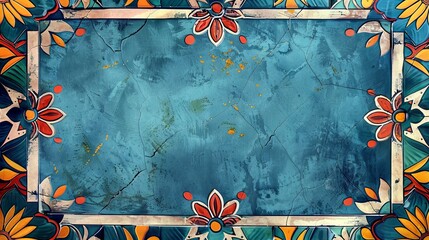 A minimalist Cinco de Mayo theme featuring a flat azure blue background, a geometric pattern 