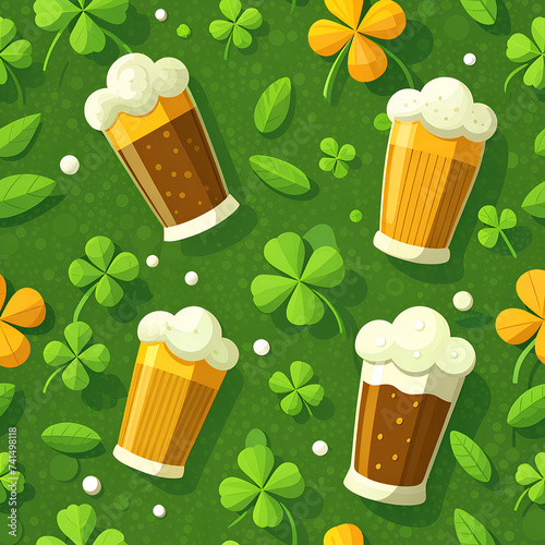St. Patrick's Day beer and leaves playful pattern background
