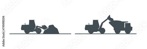 loading truck, trucks, roadworks, icon, vector, business, design, car, icons, isolated, illustration, road, construction, building, black, earth, work, truck, silhouette, flat, industry, concrete, set