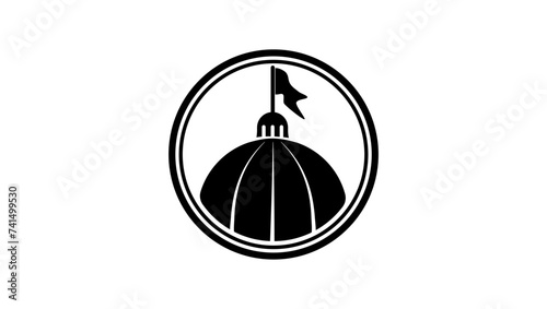 Government symbol,  building with flag, black isolated silhouette