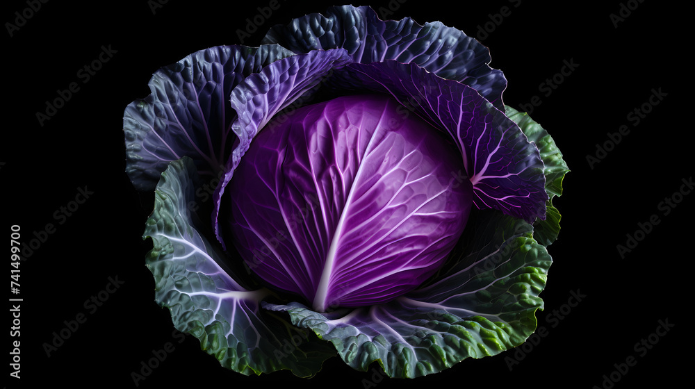 Obraz premium Red cabbage on black background