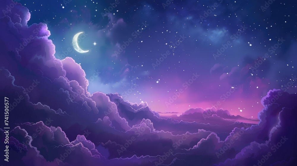 Purple gradient sky with clouds and moon, sweet dreams background Purple gradient sky with clouds and moon, sweet dreams background
