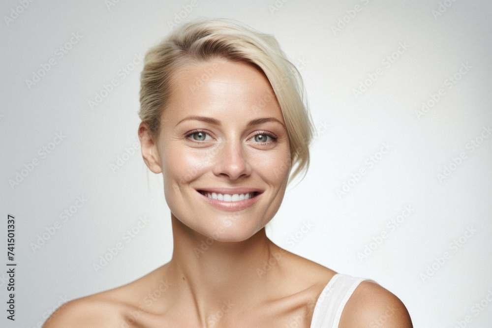 Happy attractive confident young adult or mid aged European woman posing for beauty aesthetic portrait. Beautiful lady smiling on background, attractive female model looking at camera. Close up face . Happy attractive confident young adult or mid aged European woman posing for beauty aesthetic portrait. Beautiful lady smiling on background, attractive female model looking at camera. Close up face .