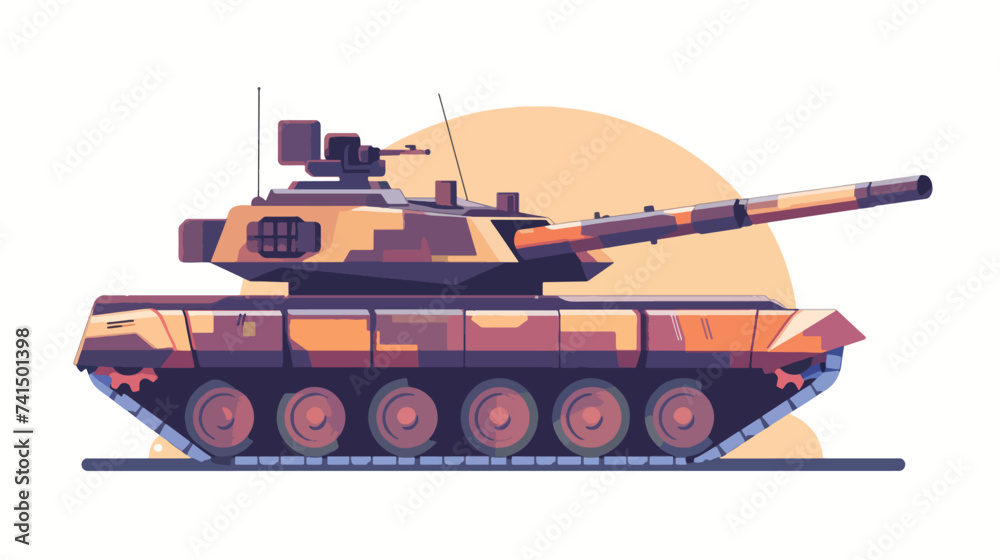 Tank symmetrical cartoon flat vector isolated white