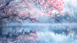 Cherry blossoms and morning fog.