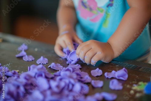 child shaping fondant violets at a workshop