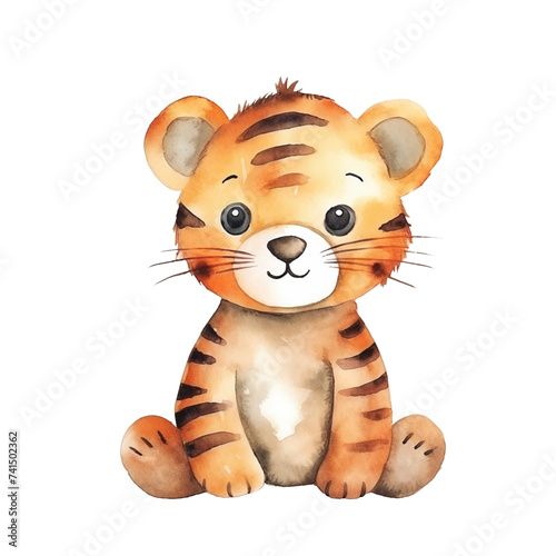 Watercolor tiger cub illustration isolated on white background.