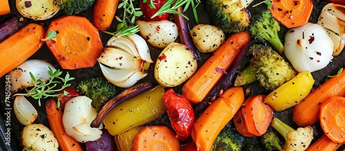 close up of fresh vegetables being grilled. healthy food. photo