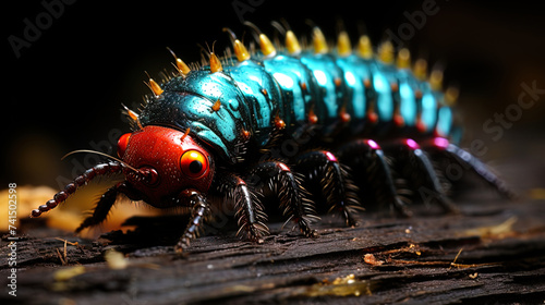 A colorful bloodworm, pulled to the nectar of a flower, like a living rainbow, brightly illuminat © JVLMediaUHD