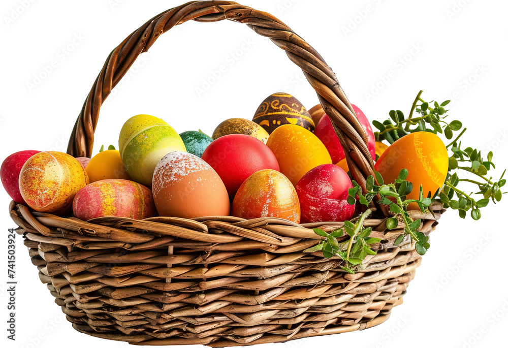 Easter egg basket isolated on transparent background. PNG
