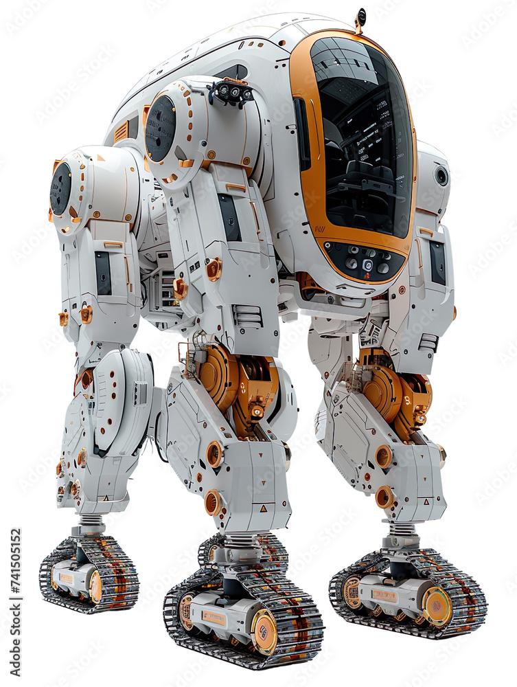 Futuristic space robot isolated on white, high technology, transparent background Futuristic space robot isolated on white, high technology, transparent background