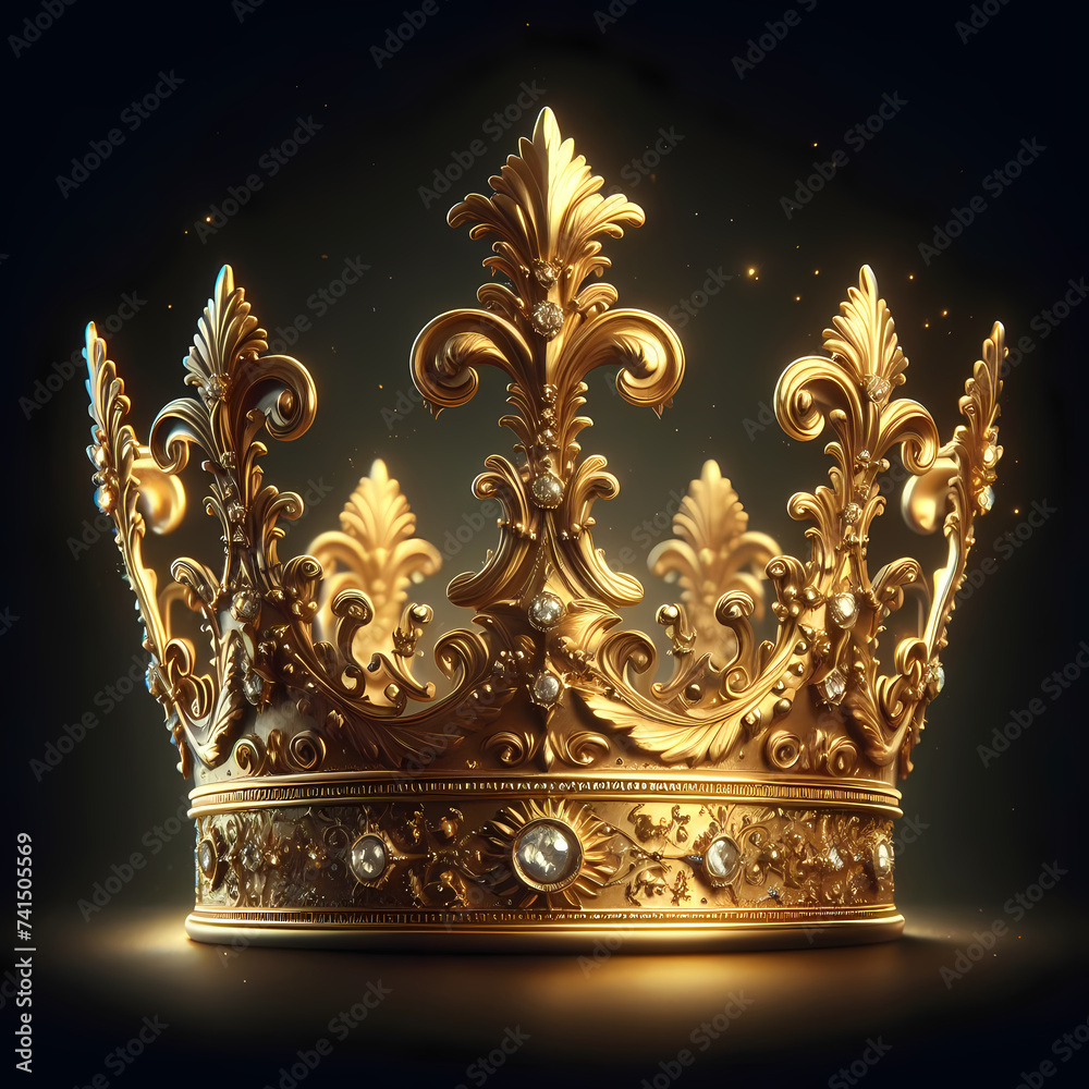 a majestic golden crown gleaming with opulence and regality, evoking notions of royalty and power, perfect for fantasy artwork, royal-themed designs, and luxurious digital compositions, generative ai
