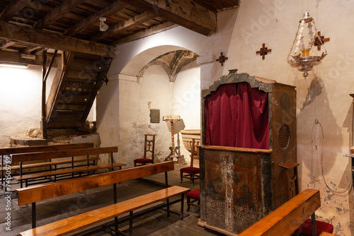  Interior of very old Catholic church from the 16th century in Asturias  Spain 