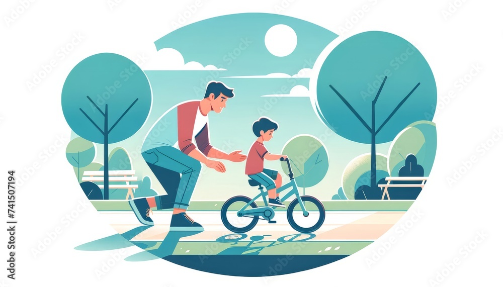 Father Teaching Child Bicycle Riding - Minimalist Vector Design Father Teaching Child Bicycle Riding - Minimalist Vector Design