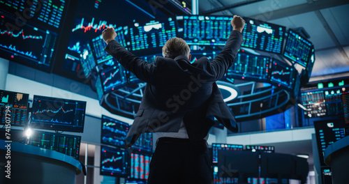 Wall Mural Successful Stock Exchange Trader Celebrating a Profitable Sale