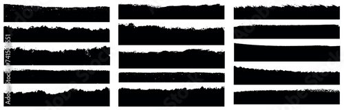 Big bundle of different ink brush strokes: grunge badge brush, rectangle brush, square brush. Dirty watercolor texture, box, frame, grunge background, splash. Grungy painted lines brushes collection. photo