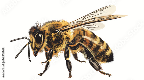 Vector engraving illustration of honey bee on white © Aina