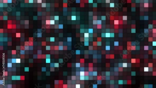 4K seamless loop light illumination digital blue pink square LED wall animation fot technology background. Blinking Panel with the LED bulb flicker glowing light motion background design. Colorful LED