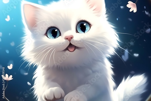 White cat cute white kitten Persian cat A comfortable Chinchilla Persian cat, silver and bluie eyes close up on blue background