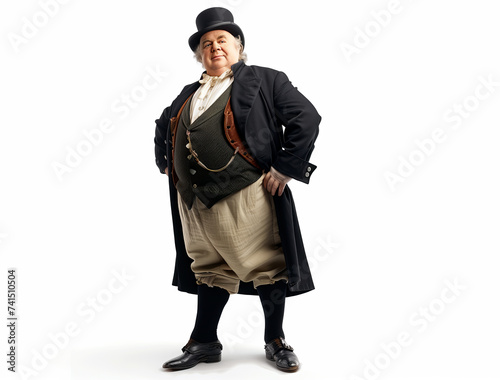 Charles Dickens' character Mr Pickwick from his novel The Pickwick Papers with copy space cut out and isolated on white background.