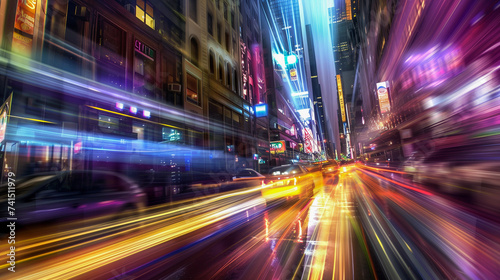 Long exposure photography of bustling city life.