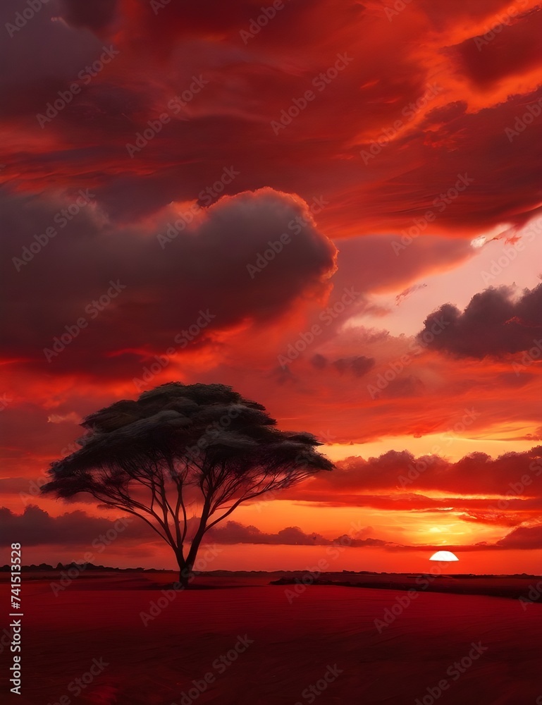 Beautiful red sunset covers the sky Generative AI