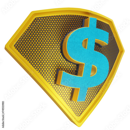 3d shield cipher icon for sales yellow blue photo