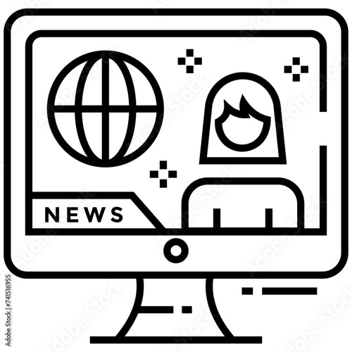 News channel line  icon design, television news 