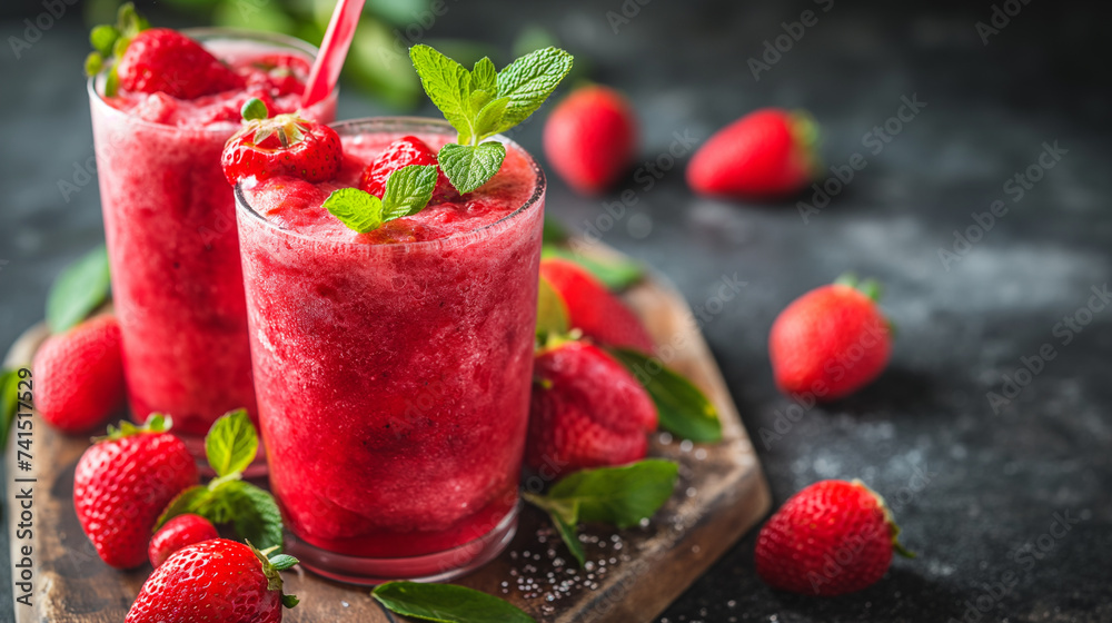 Strawberry smoothie cocktail in a glass with berries Strawberry smoothie cocktail in a glass with berries