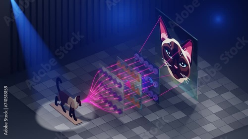 Neural Network Work Principle : Visualization of Image Recognition Process, Convolutional type, Cat and Computer vision, 3D Animation