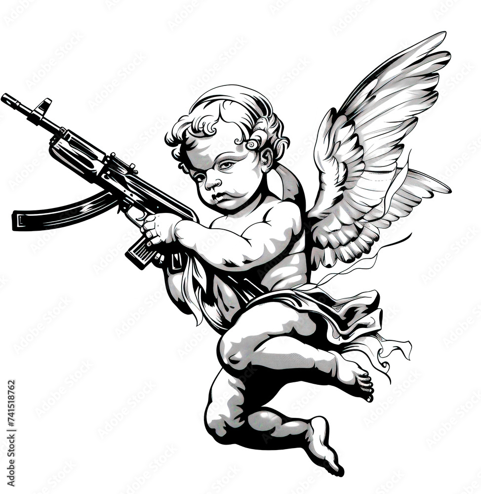 Silhouette of angel holding gun isolated on transparent background. PNG Silhouette of angel holding gun isolated on transparent background. PNG