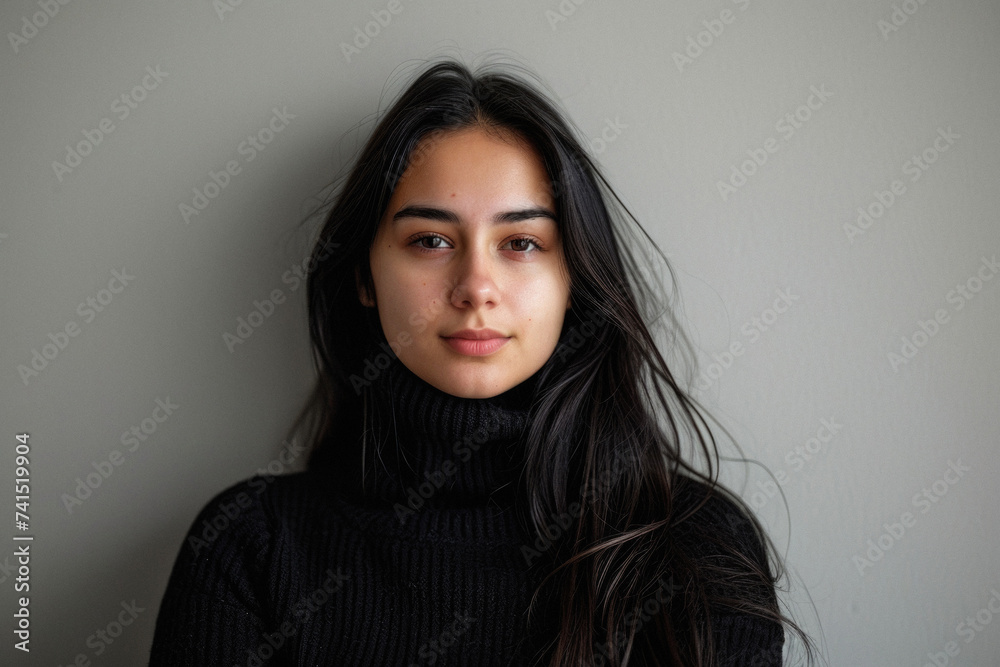Fototapeta premium Happy attractive confident young adult or mid aged European woman posing for beauty aesthetic portrait. Beautiful lady smiling on background, attractive female model looking at camera. Close up face .