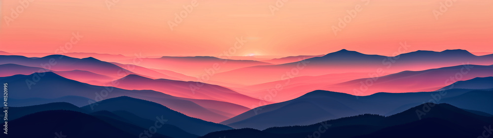 Sunset Glow on Tiered Mountain Ridges