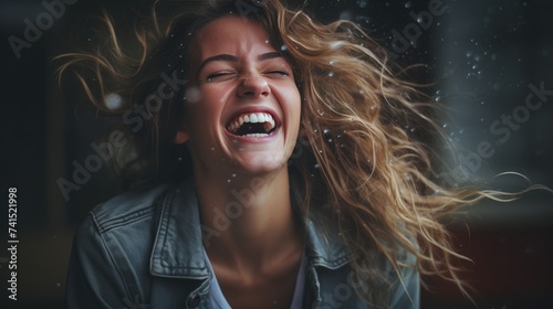 Infectious laughter captured in cinematic stock image display. © Bionic