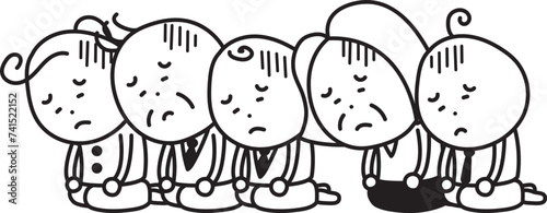 座り込んで落ち込む老若男女のイラスト