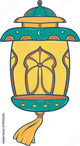 Colorful vintage lantern illustration with intricate patterns and tassel