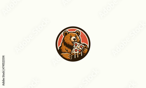 bear eat pizza vector illustration logo flat design
