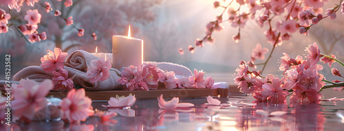 soft pink spa scene with candles and spa towels