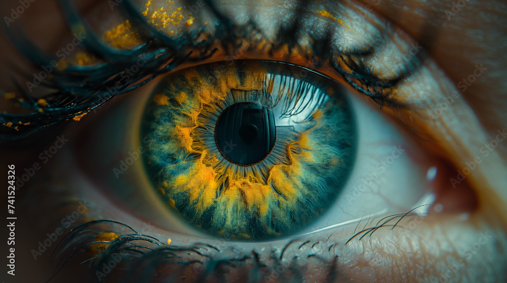 Macro human green eye. Eye specialist visit concept. Selective focus. Copy space